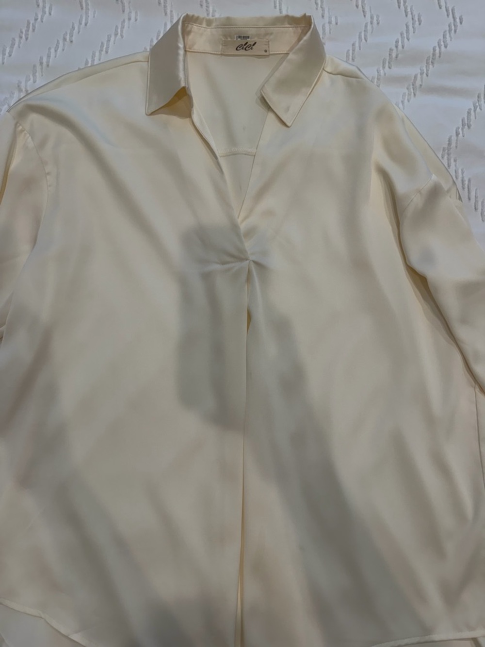 ETE Cream V-Neck Collar Casual Button-Down Shirt